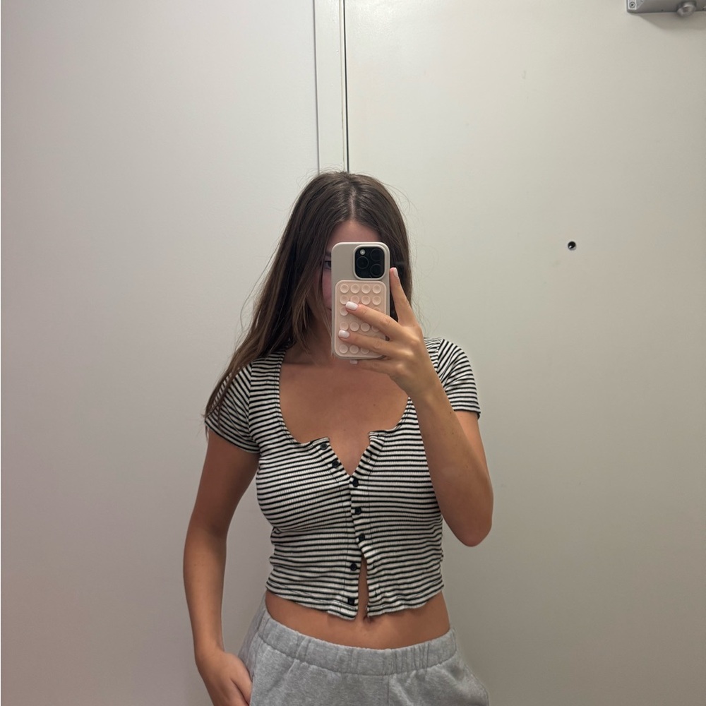 Brandy Melville Black and White Striped Crop Top